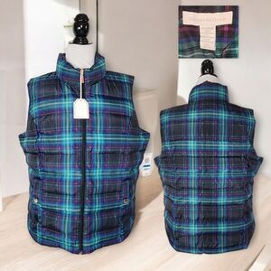 Charter Club Quilted Puffer Vest Jacket Green Plaid Womens Size XL Polyester